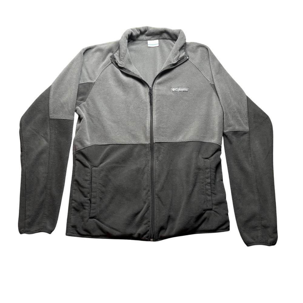 Columbia Fleece Jacket Mens Medium Gray Polyester Full Zip Outdoor Color Block